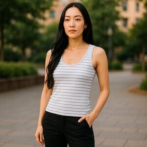 Cookies Clothing Co. Hawaii White/Blue Striped Scoop Neck Tank Top Med 4-8
